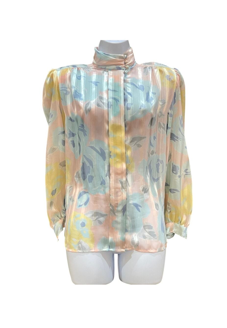 Vtg Lady Manhattan Long Sleeve Button Up Blouse Top Pastel Sz 10